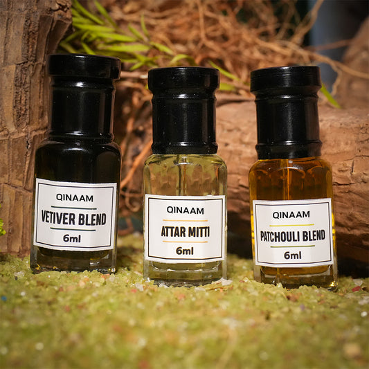 Nature Inspired Attars Combo Set - Pack of 3 | Vetiver Blend | Attar Mitti | Patchouli Blend