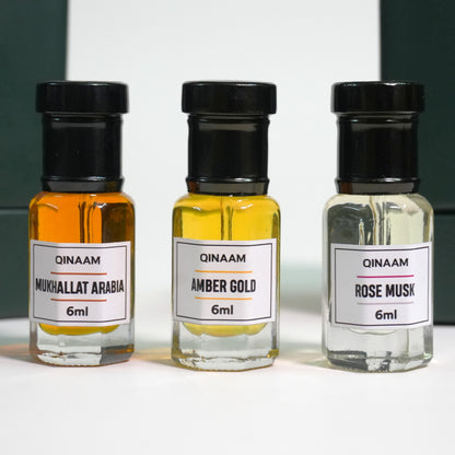 Compliment Getting Combo Set - Pack of 3 | Mukhallat Arabia | Rose Musk | Amber Gold